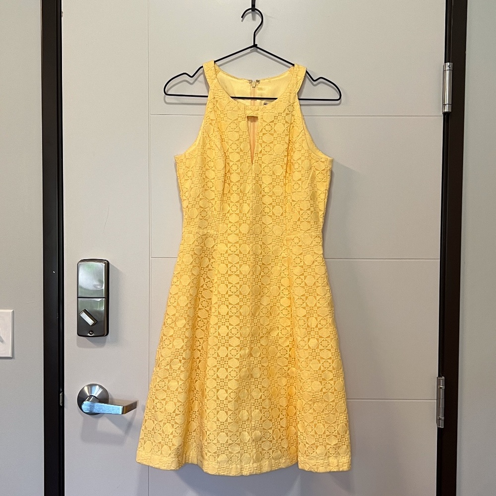 White House Black Market Yellow Crochet Midi Dress Size 4